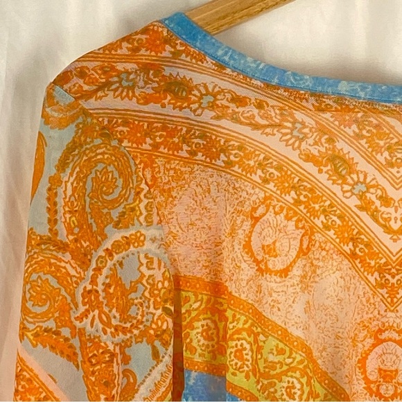 Free People Women's Paisley Boho Long Sleeve Mesh Cropped Open Back Top Size XS - Picture 2 of 16